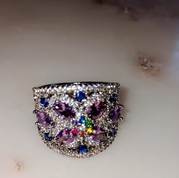 Jewelry - Milticolor ring Ss 9 Sterling Silver gemstones Gift Box